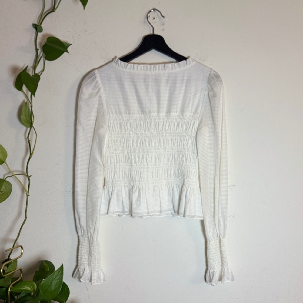 All Saints White Long Sleeve Smocked Blouse - Picture 2 of 6